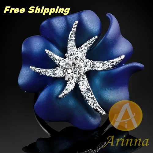 Arinna Free Shipping Crystal gold GP lady fashion cocktail Finger Ring made with rhinestone ring J0607|ring mask|ring tyrering pump |
