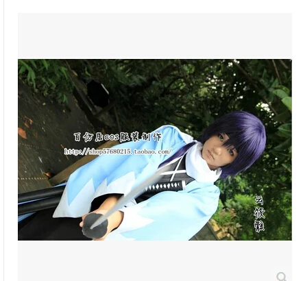 

Anime Hakuoki cosplay Saitou Hajime cos Uniforms harujuku Halloween Party full set 4in1 (coat+black bathrobe+scarf+belt)