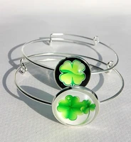 1pair new style clover glass bangle lucky clover bracelet four leaf clover silver hand chain