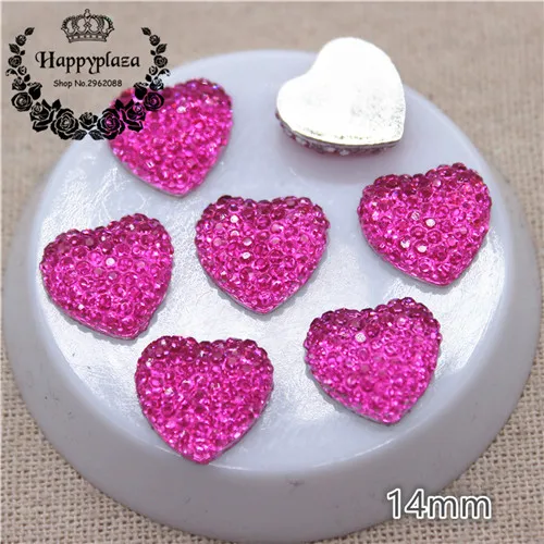 hot pink 50pcs 50 шт. 14 мм Bling Смолы Гипсофилы со стразами Сердце Flatback Камень Кабошон DIY Ювелирные изделия/ремесло украшения - Цвет: hot pink 50pcs