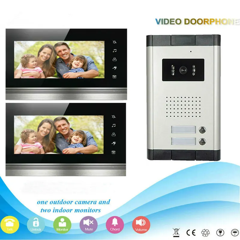 V70K5201v2 SmartYIBA 2 квартиры/семья видео домофон системы 1 дверной Звонок камера с 2 кнопками 2 монитора водонепроницаемый - Цвет: V70K5201v2