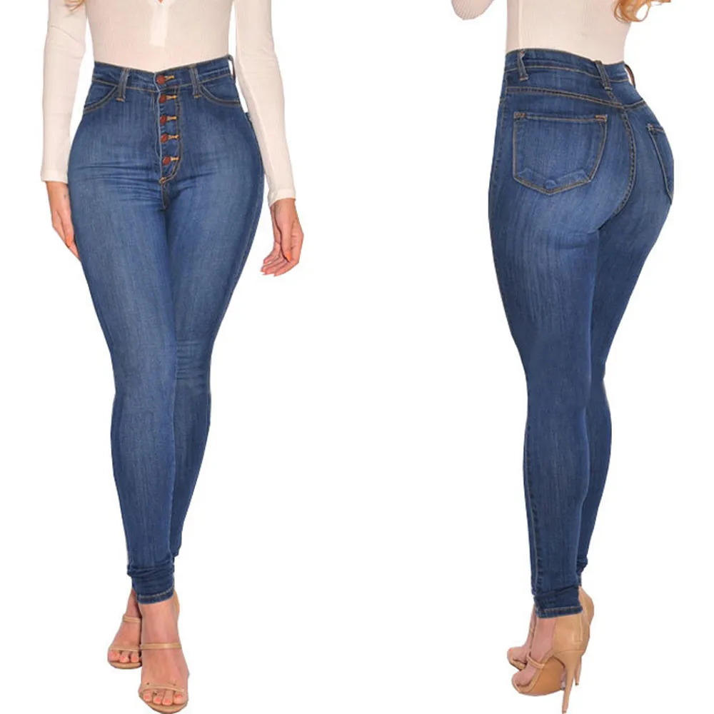 Женские джинсы с высокой талией Стрейчевые леггинсы облегающие штаны для