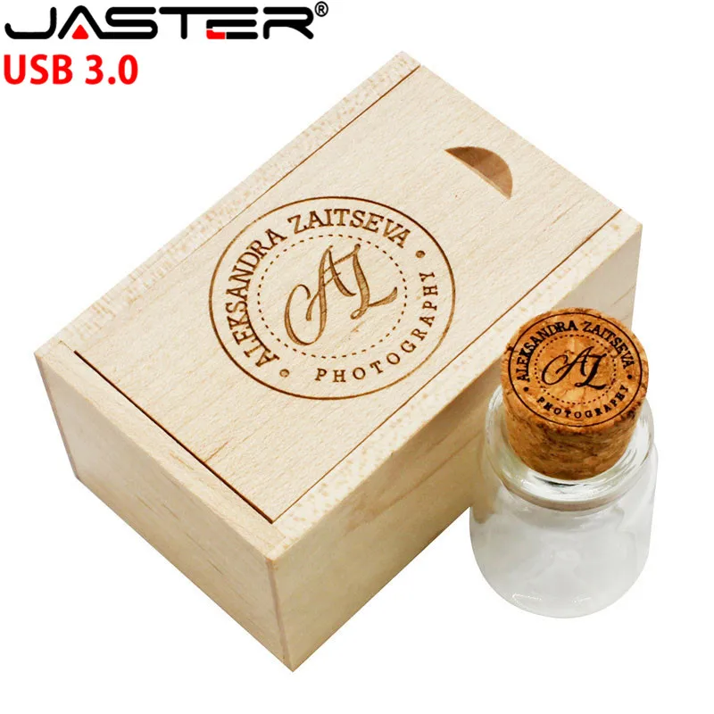 JASTER USB 3,0 дрейфующий флакон usb с деревянной коробкой USB флеш-накопитель бутылка желаний пробковая Флешка 4 ГБ 8 ГБ 16 ГБ 32 ГБ свадебный подарок