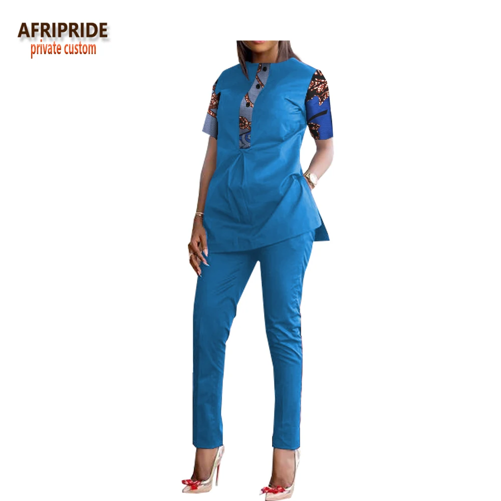 Узкие брюки набор для женщин AFRIPRIDE customzied Половина рукава сбоку сплит топ+ лодыжки длина брюки повседневные женские комплект A1826008 - Цвет: 231J