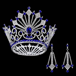 silver blue Гигантская Мисс Вселенная Королева Король мужские королевские блестящие Австрийские Стразы Золотая свадебная диадема тиары и короны невесты - Окраска металла: silver blue