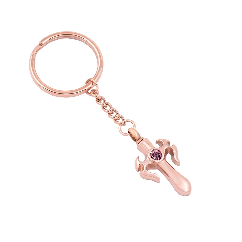 

IJK2024 Stainless Steel Key Chain Ring Crystal Cross Cremation for Urn Ashes Keepsake Memorial Souvenir Jewelry