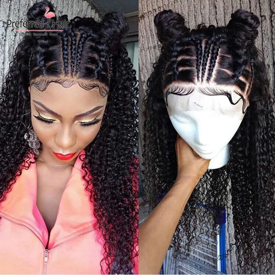 Preferred Hair prepucked Hairline вьющиеся человеческие волосы парик бразильские Remy 150 плотность кружева передние человеческие волосы парики для черных женщин
