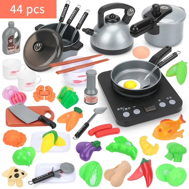 44pcs 44 шт., детская мини-кухонная игрушка, кухонная утварь котелок кастрюля, дети, ролевые игры для повара, игрушка для моделирования, кухонная утварь, игрушки, детский подарок - Цвет: 44pcs