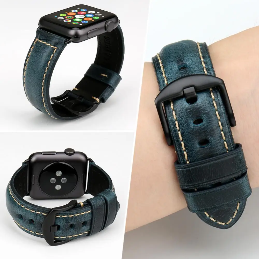 Ремешок кожаный для Apple watch band 42 мм 38 series 3/2/1 44 40 | Наручные часы