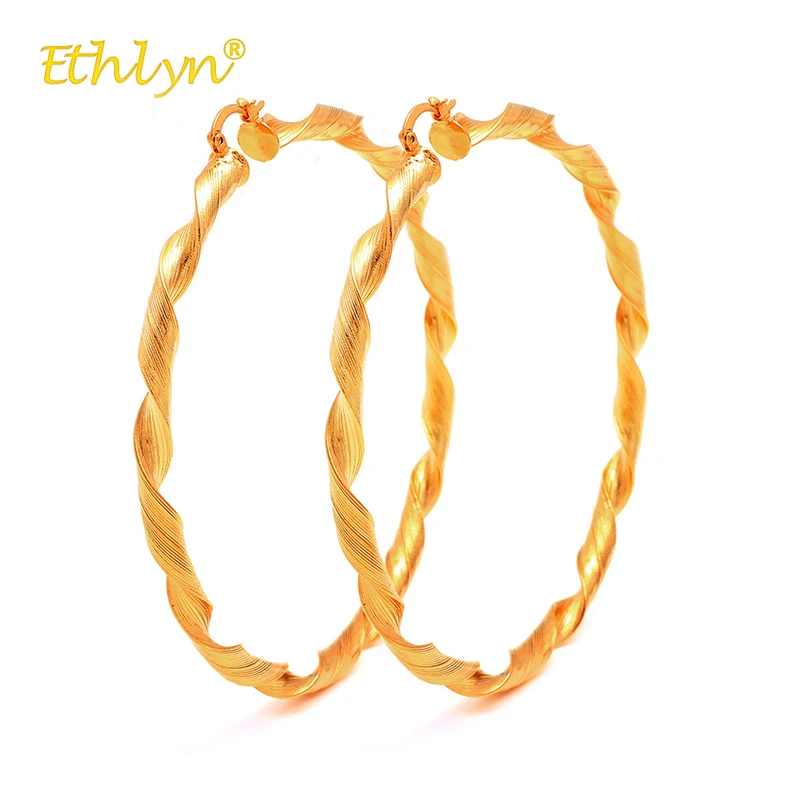 Ethlyn Золотые Большие круглые серьги обруч для женщин 2018 ювелирные изделия подарок