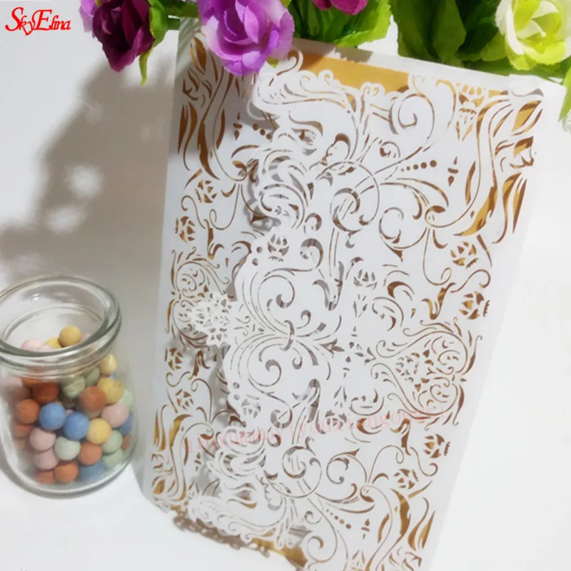 white 1/10/30 шт. роскошной флорой и лазерная резка, для свадьбы Приглашения карты элегантные свадебные конверты события вечерние Тип печати кружева предложить 6Z - Цвет: white