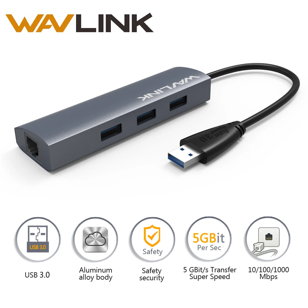 Wavlink 3 Порты и разъёмы usb-хаб 3,0 кард-ридер RJ-45 Gigabit Ethernet USB 3,0 Hub адаптер Алюминий для usb-устройства для Windows и Mac OS