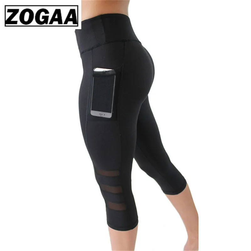 Женские леггинсы с карманами ZOGAA пуш-ап пояс-сетка для фитнеса спортивные