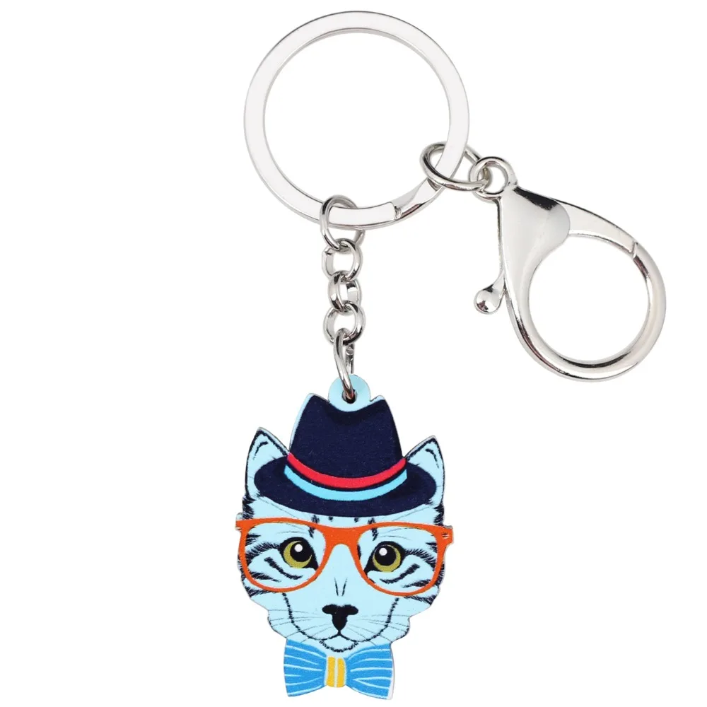 Брелок для ключей Bonsny женщин и девушек акрил кот котенок очки шляпа цепочка в