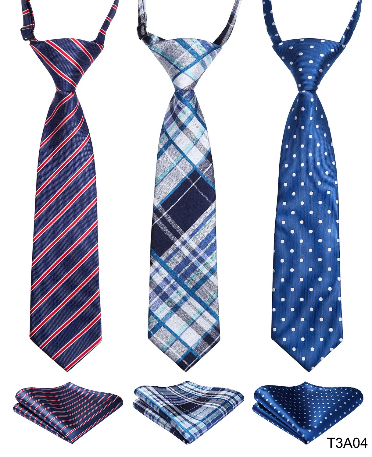 T3A04 Lot 3 Set 27cm Child Pre-tied Necktie for Boys Woven Handkerchief Kids Tie School Parent-child Tie Pocket Square - Цвет: T3A04