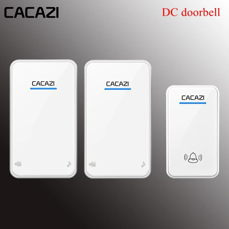 Беспроводной дверной звонок CACAZI, работающий от аккумулятора постоянного тока, водонепроницаемый, 1 кнопка, 1 приемник, светодиодный светильник, домашний беспроводной дверной звонок, 48 колокольчиков, 6 громкости