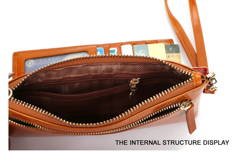 Best Quality! Women Oil Wax Genuine Cowhide Leather Long Zipper Wallet Lady Fashion Clutch Purse Bag With Strap 7 colors 2153