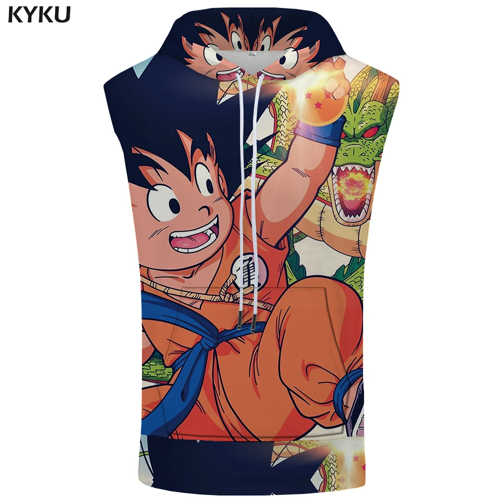 KYKU Dragon Ball топ с капюшоном рубашка Гоку война без рукавов желтый свитер жилет Стрингер мужская одежда хип хоп рок