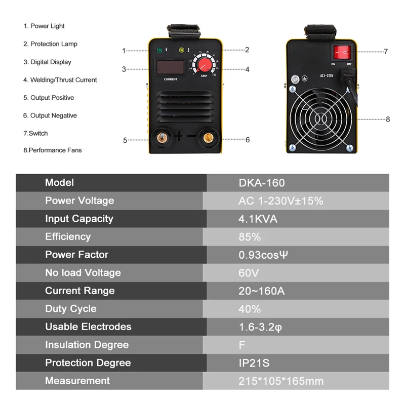 DEKOPRO DKA-160 160A 4.1KVA IP21S инвертор дуговой Электрический сварочный аппарат MMA сварочный аппарат для сварки рабочих и электрических работ