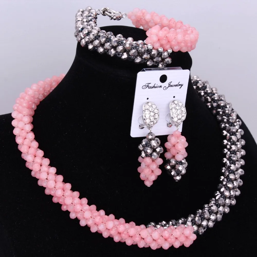 4 UJewelry Свадебные набор украшений для женщин африканские розовый и серебристый в