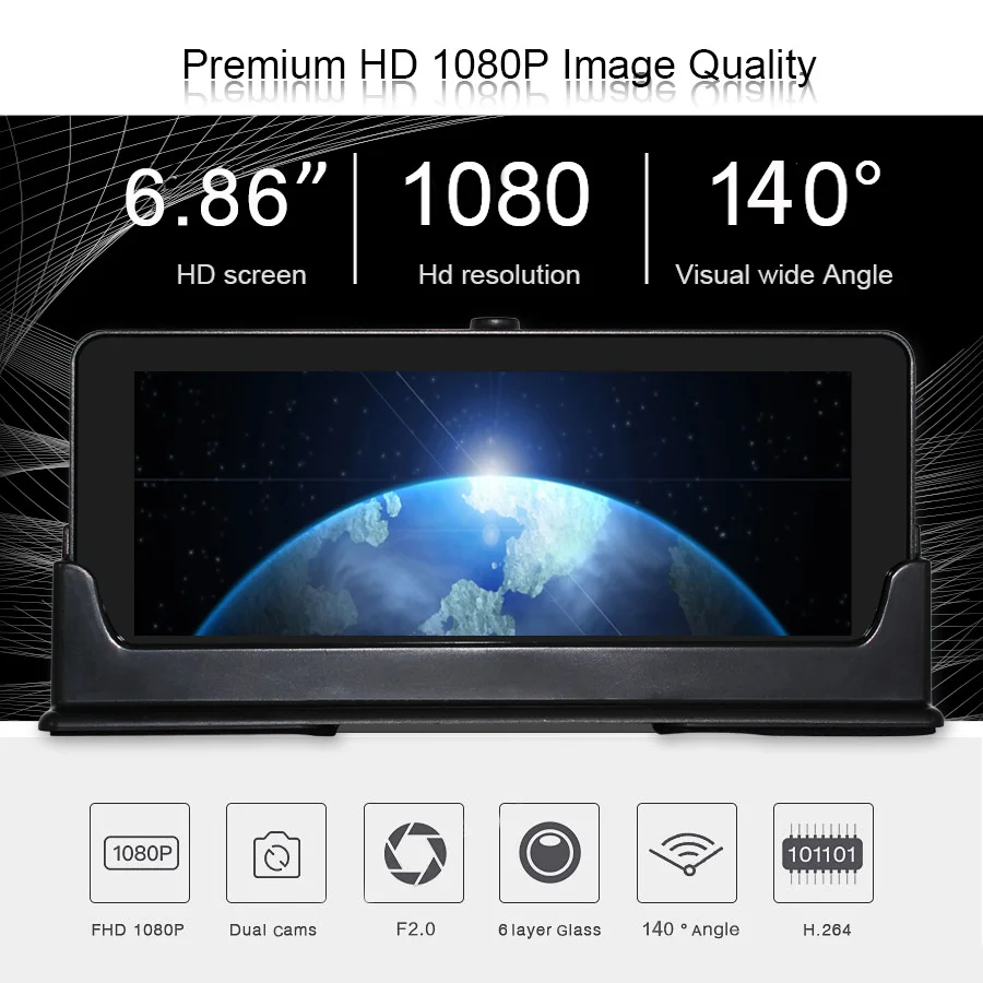 Автомобильный видеорегистратор TOPSOURCE GPS 4G 6 86 &quotAndroid 5 1 Автомобильная камера WIFI Full