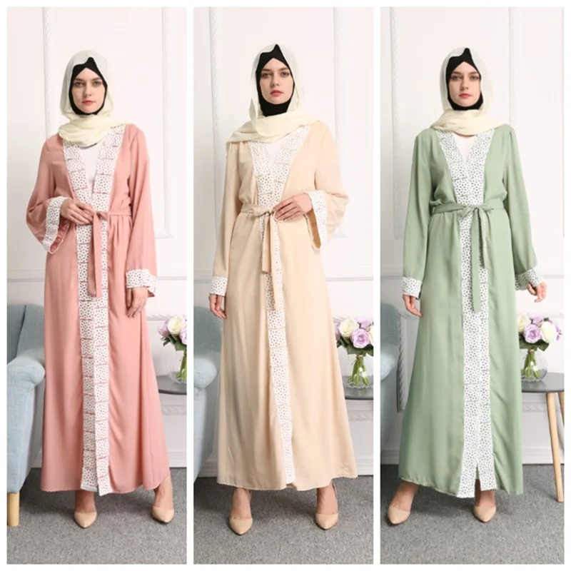 

Модные мусульманские женские длинные платья, кружевной кардиган Abaya, кимоно, длинный халат, туника, Ближний Восток, Рамадан, мусульманская м...