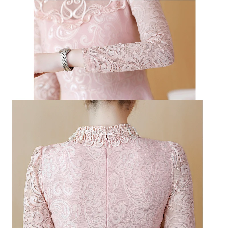 QAZXSW Casual Dress Women Lace Spring Autumn Ladies Sweet Dresses Female Solid A-Line gatsby warm dress YC001 | Женская одежда