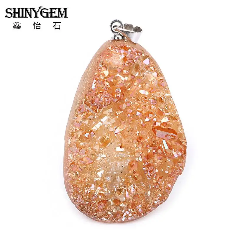 ShinyGem неправильный Овал Кристалл Опал Подвески сверкающие друзы камень подвески в форме яйца Натуральный Камень Подвески для изготовления ювелирных изделий - Окраска металла: Champagne