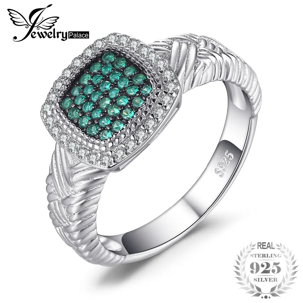 JewelryPalace круглый создана изумрудов коктейльное кольцо Твердые стерлингового