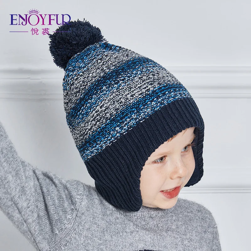 ENJOYFUR Winter Hats For Children Thick Warm Caps With Pom Poms Good Quality Kids Hat Boys |