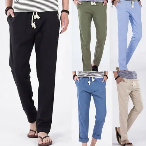 Брюки мужские на шнуровке эластичный пояс сзади повседневные свободные штаны с