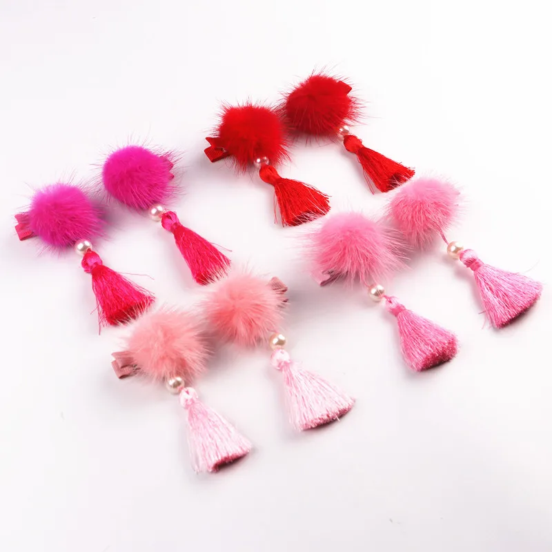2pcs/lot Chinese Knot Hair Clips Ball Tassel Hairpin Kids girl Festival drama New year barette child hair accessories - купить по