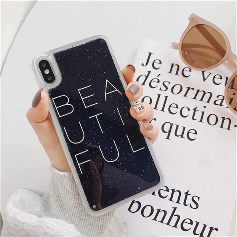 Интересный черный жидкий зыбучий песок чехол для телефона iphone XS MAX X XR 6 6s 87 plus