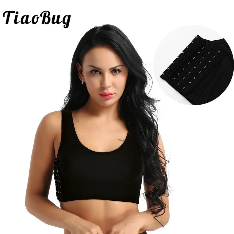 

TiaoBug Women Breathable Super Flat Chest Binder Short Corset Sport Bra Underwear Chest Binder Tomboys Solid Color Cool Crop Top