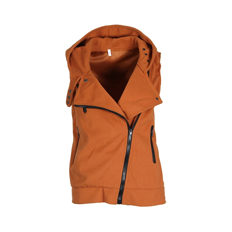 Модные женские толстовки с капюшоном, толстовка на молнии, куртка-бомбер без рукавов, верхняя одежда на молнии, пуговицы, топ размера плюс, LJ7843M