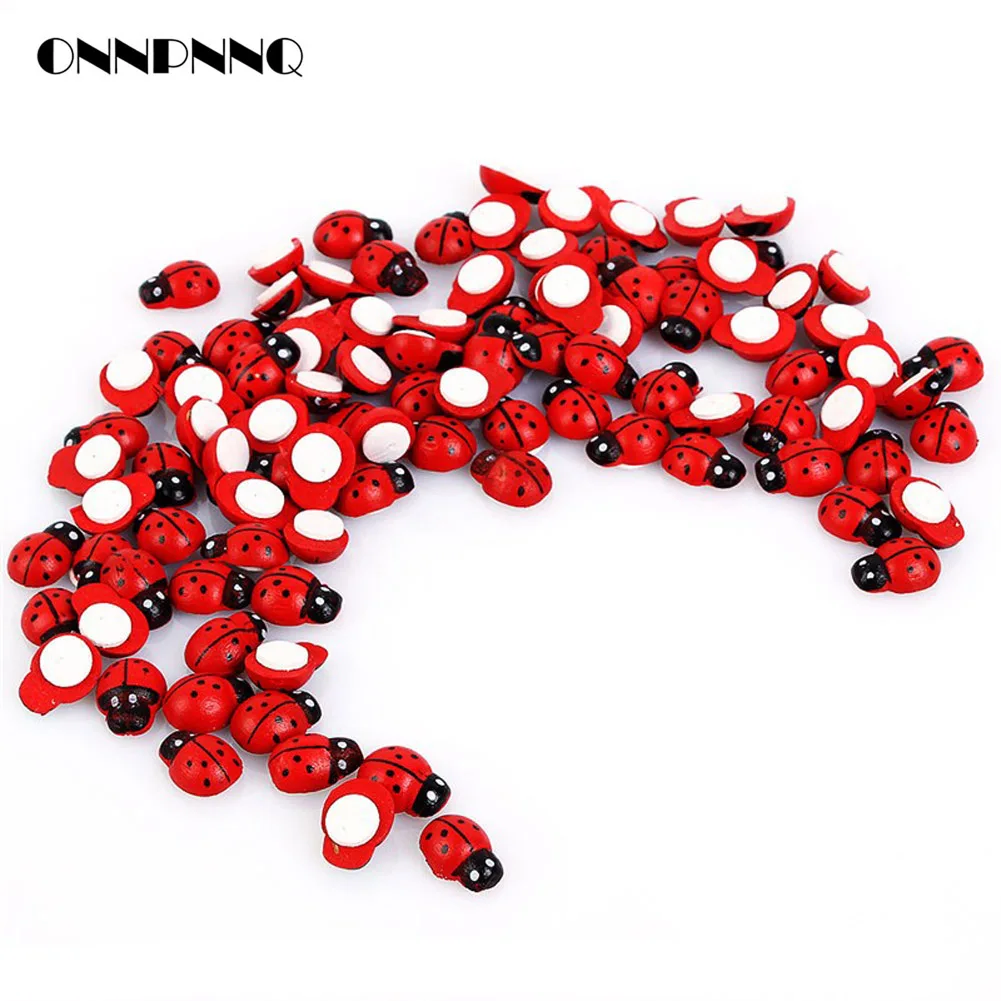 100 шт./упак. Деревянный Божья коровка Стикеры Для детей роспись клей назад|ladybug