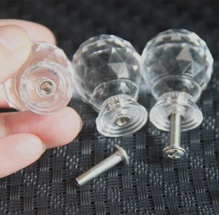 Прозрачная прозрачная стеклянная Алмазная дверная ручка d26 мм 50 шт. прозрачные