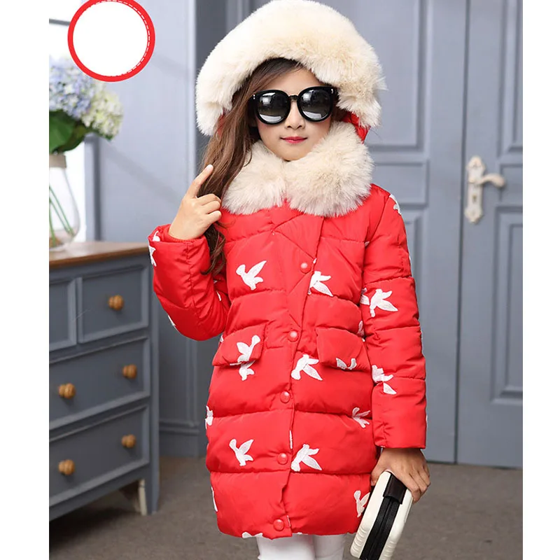 big little girls winter coat children's parkas jackets character fur hooded long coats and red blue pink | Детская одежда и