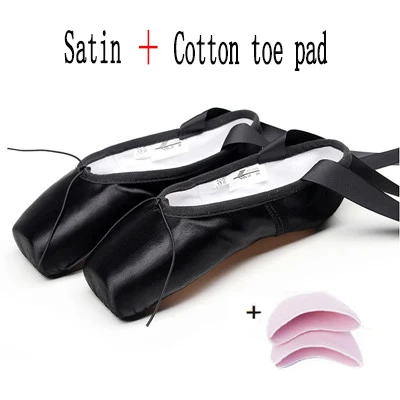 Satin Black cotton Flower 'Secret Pointe атласный верх с лентой для девочек женские розовые профессиональные балетки Обувь для танцев с подушечками - Цвет: Satin Black cotton