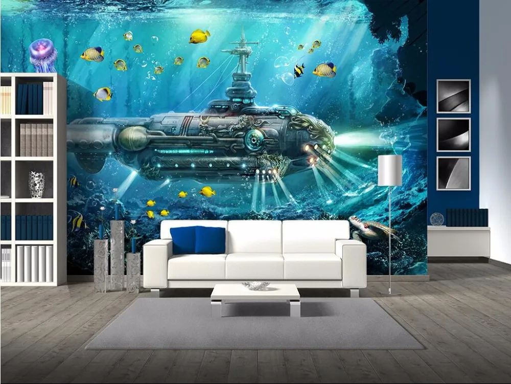 3d Настенные обои с изображением фрески для гостиная стен 3 d фото подводная лодка