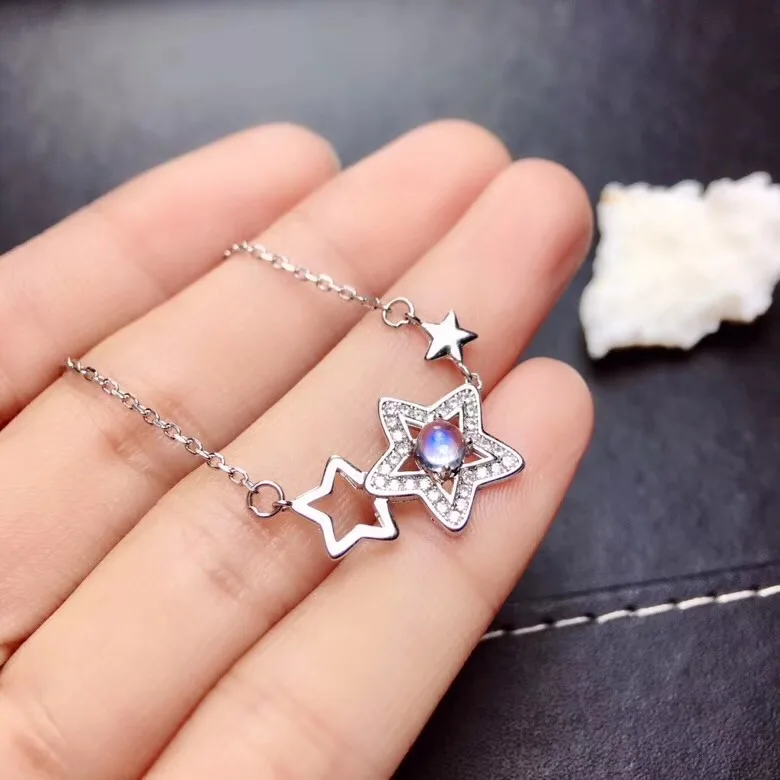 Uloveido Girls 2 Stars Moonstone Anniversary Pendant Necklace Women 925 Sterling Silver Gemstone FN292 | Украшения и аксессуары