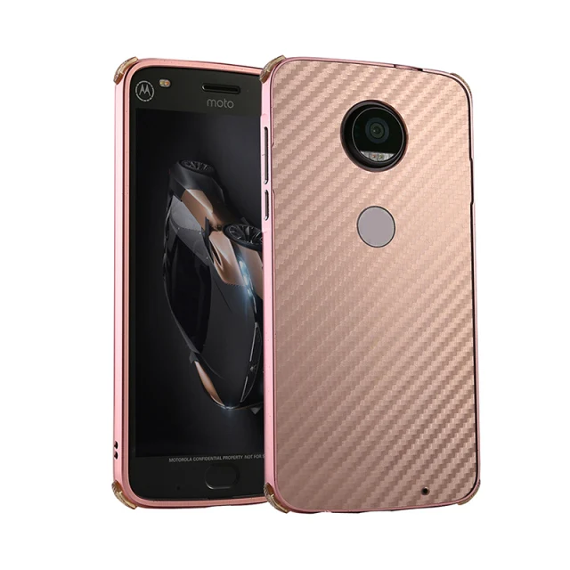 Алюминий металлический бампер для Motorola Moto Z2 силы Moto Z2 Play чехол Роскошный Металлический рамки PC задняя крышка чехол для Moto Z3 играть Z3Play чехол - Цвет: Rose Gold