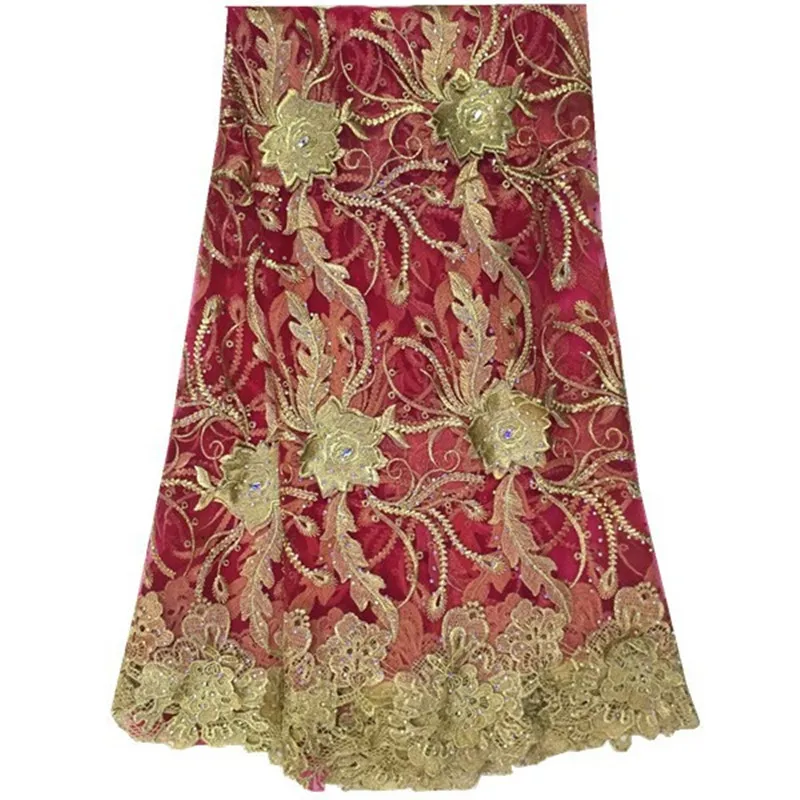 

African Lace Fabric 2018 High Quality Lace Nigerian Lace Fabric With Beaded And Stones Embroidery Tulle French Lace Women 10173