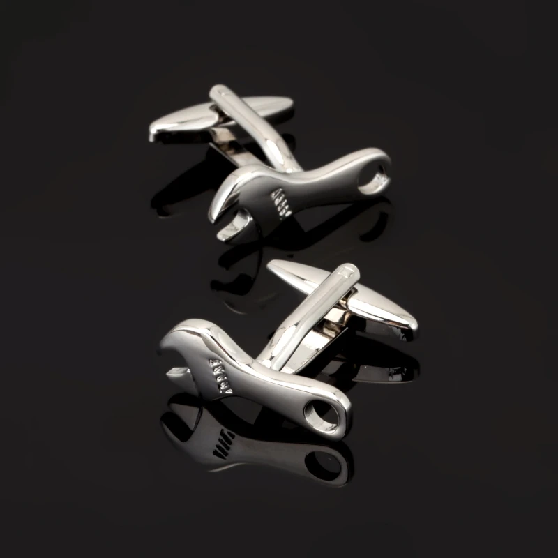 

XK353 iGame Men Gift Wrench Cuff Links Silver Color Copper Material Novelty Spanner Tool Design 1 double