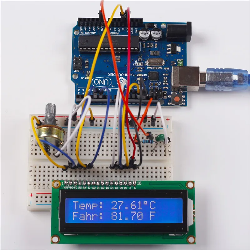 Модуль SunFounder LCD1602 с подсветкой 3 В для Arduino Uno R3 Mega2560 Raspberry Pi 16*2 белый на синем
