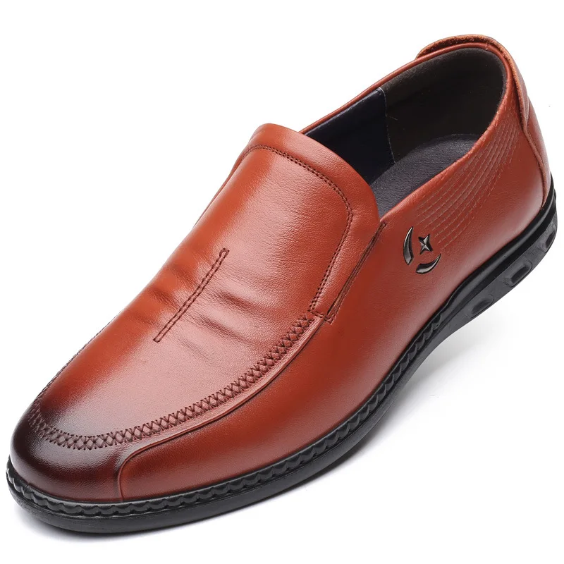 3325 Top Cowhide Leather Shoes Soft Sole Breathable Real Leather Shoe Round-Headed Business Casual  Dad's Men's Shoes
