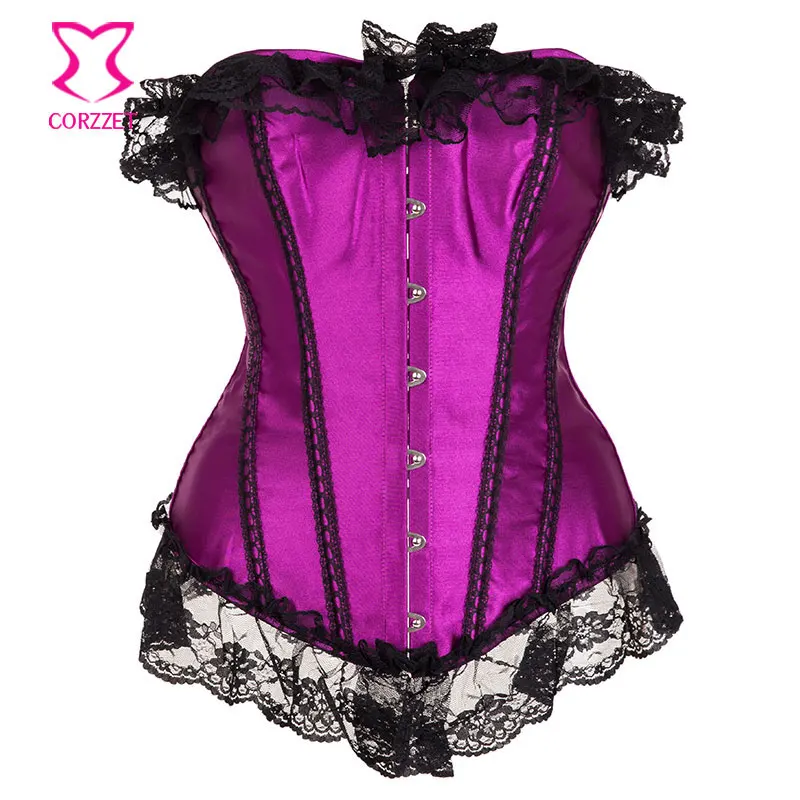 Черный кружевной корсет с отделкой пурпурный борлесковый для талии сексуальный