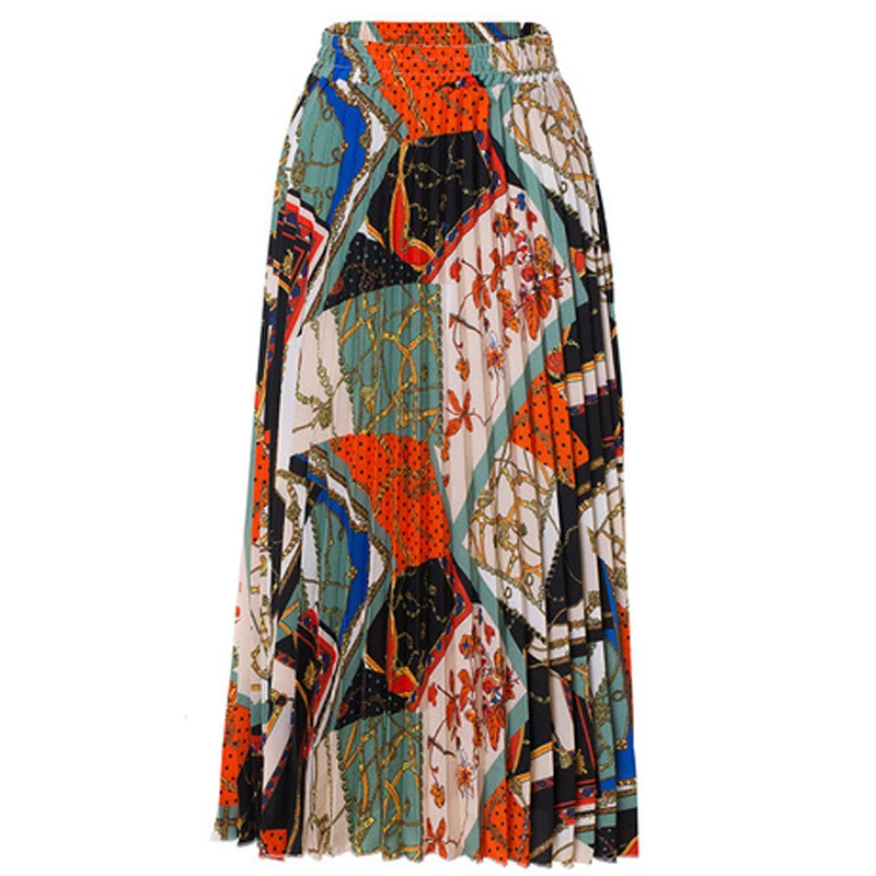 Юбка-трапеция с контрастной завышенной талией и принтом | Женская одежда
