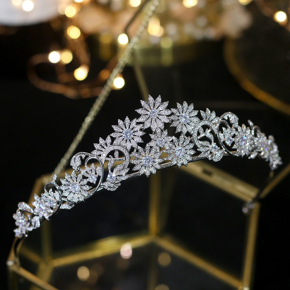 Asnora New European Wedding 3a Zircon Flower Hair Accessories Bride CZ Crown with Electroplating | Украшения и аксессуары