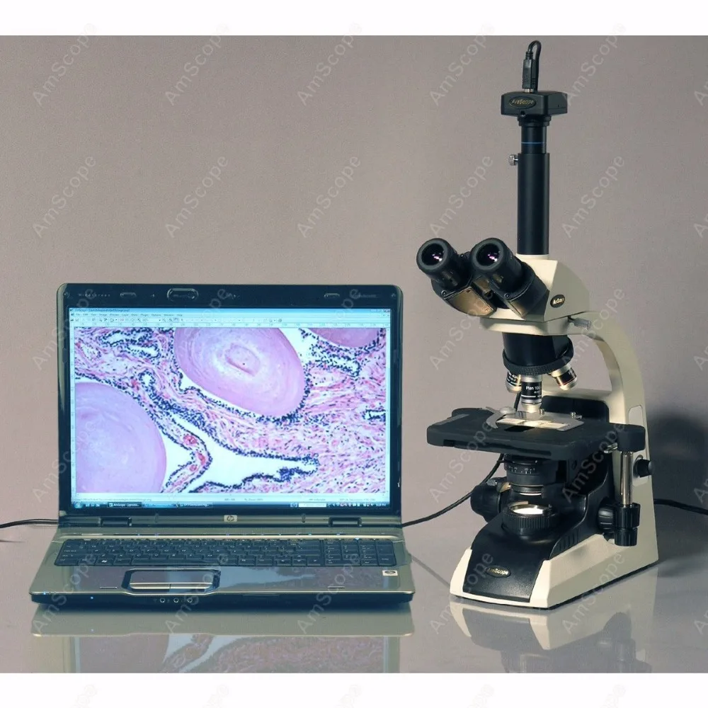 Тринокулярный биологический микроскоп амскоп принадлежности 40X 1500X план